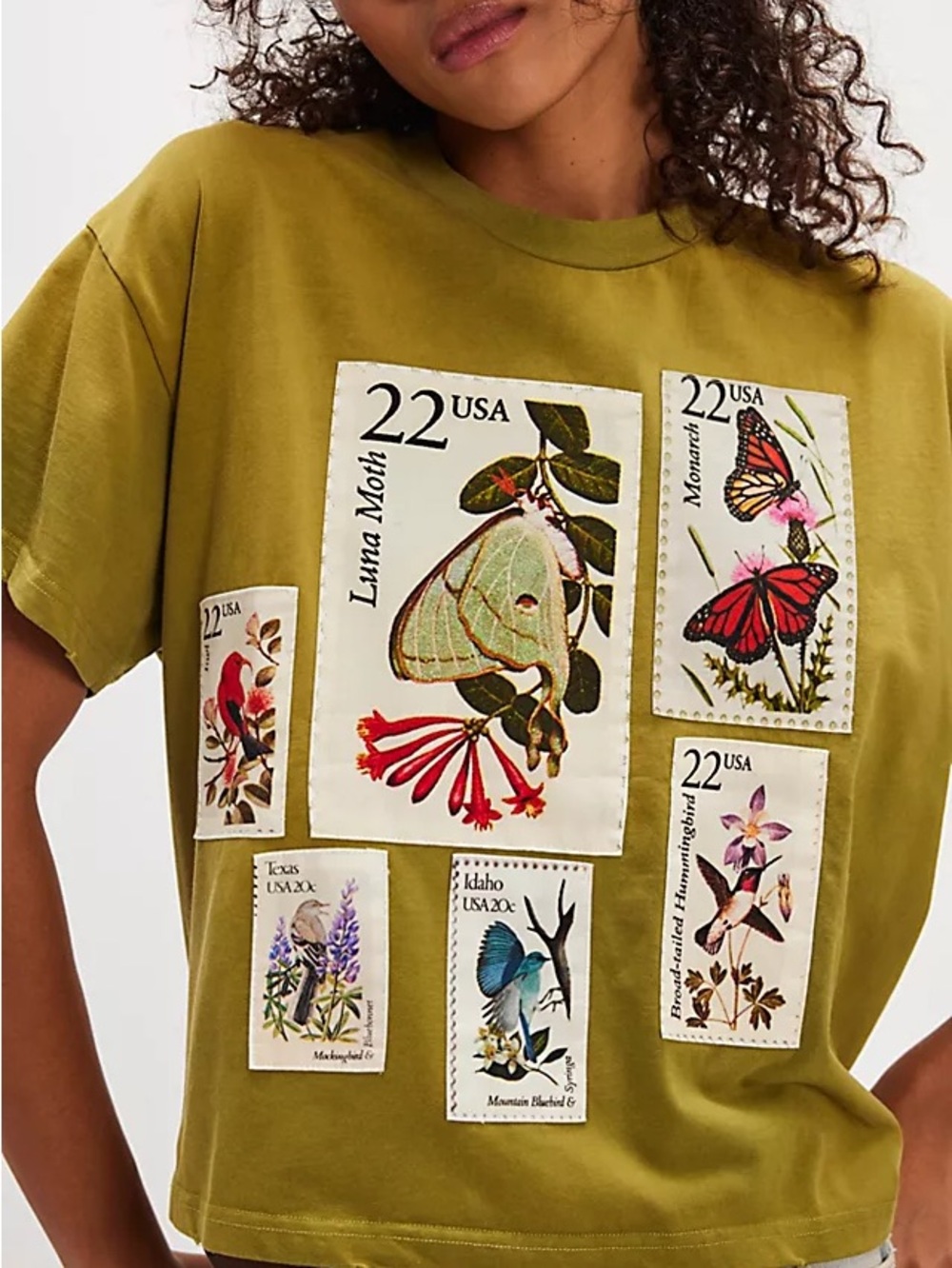 FREE PEOPLE X FOUND Stamp T-Shirt Women's Medium Green Boxy Nature Tee